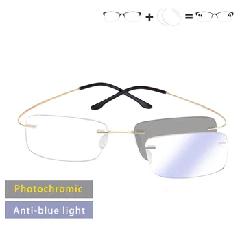 Tytanowe okulary bez oprawek Фотохромная krótkowzroczność soczewki mężczyźni anty-niebieskie światło kobiety odkryty starczowzroczność optyka okulary Okulary do czytania