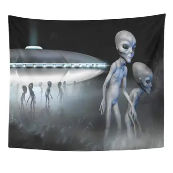 UFO latający talerz i dwie szare realistycznych obcych wystrój domu ściany wiszące do salonu, sypialni schroniska