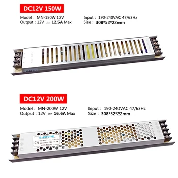 Ultra-cienki led zasilanie 12V DC 24V 60W 100W 150W 200W 300W transformatory oświetleniowe AC 190-240V LED Driver LED Strip Laboratory