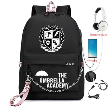 Umbrella academy Usb plecak szkolny torba na laptopa plecak kobiety mężczyźni Backbag podróży Daypacks łańcuch wypoczynek plecak Mochilas