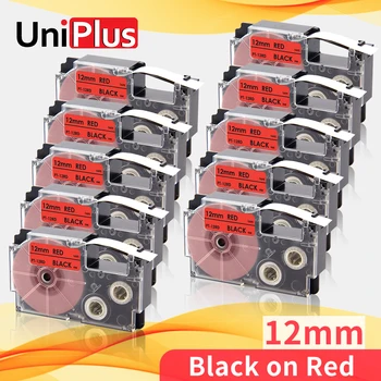 UniPlus 10PK 12 mm Labeler Taśma czarny na Czerwonym zgodny Casio Label Maker XR12RD XR-12RD Taśma do drukarki Casio Labeller KL100