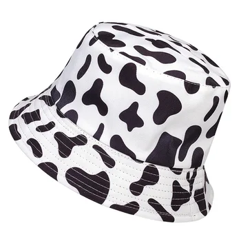 Unisex letni odcień krowa druku wiadro kapelusz odkryty wspinaczka, sport, wypoczynek czapka dwustronna składana para podróży punk kapelusz