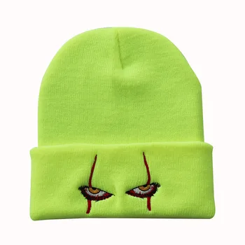 Unisex zima miękka zewnętrzna Kapturek jednolity kolor dzianiny kapelusz Pennywise straszne oczy kaptur kapelusz dla dzieci na co dzień na zewnątrz Halloween kapelusze