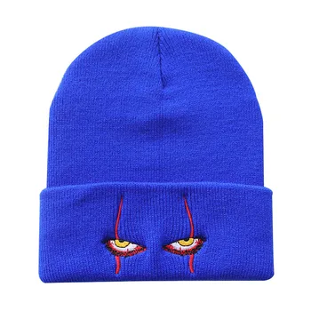 Unisex zima miękka zewnętrzna Kapturek jednolity kolor dzianiny kapelusz Pennywise straszne oczy kaptur kapelusz dla dzieci na co dzień na zewnątrz Halloween kapelusze