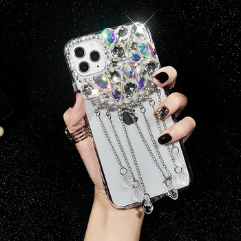 Urządzony w luksusowym błyszczący diament wisiorek wykonany Crystal case do telefonu iPhone 11 Pro MAX SE 2020 X XR XS 6S 7 8 Plus 12 pokrywa Bling Soft