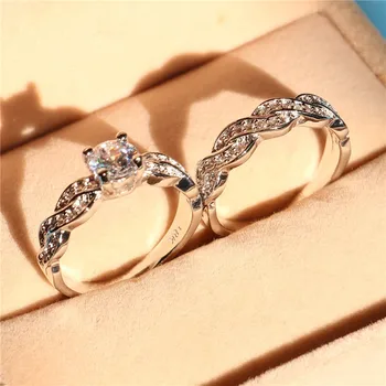 Urządzony w luksusowym genialny AAA Cyrkon pierścień zestaw dla kobiet moda uzwojenia pierścionki zaręczynowe obrączki ślubne zestaw biżuterii prezent Aneis Feminino rozmiar USA 5-12