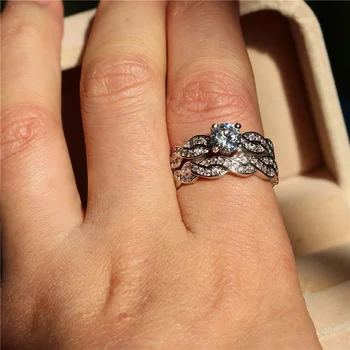 Urządzony w luksusowym genialny AAA Cyrkon pierścień zestaw dla kobiet moda uzwojenia pierścionki zaręczynowe obrączki ślubne zestaw biżuterii prezent Aneis Feminino rozmiar USA 5-12