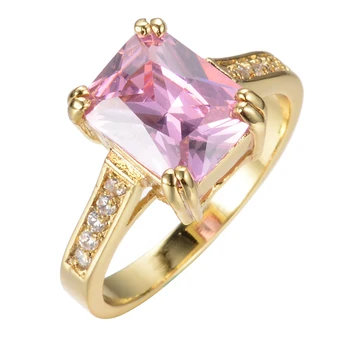 Urządzony W Luksusowym Kobiece Różowy Kryształ Kamień Pierścień Urok Złoty Kolor Cienkie Pierścionki Zaręczynowe Dla Kobiet, Słodka Narzeczona Kwadratową Cyrkonią Pierścionek Zaręczynowy