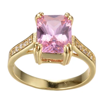 Urządzony W Luksusowym Kobiece Różowy Kryształ Kamień Pierścień Urok Złoty Kolor Cienkie Pierścionki Zaręczynowe Dla Kobiet, Słodka Narzeczona Kwadratową Cyrkonią Pierścionek Zaręczynowy