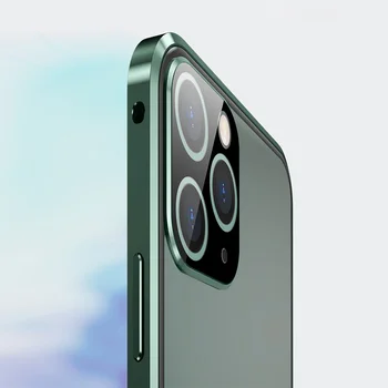 Urządzony w luksusowym kwadratowy magnetyczny адсорбционный etui dla iPhone 12 mini 11 Pro Max x xs max xr metalowy zderzak szklany dwustronny pokrowiec