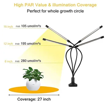USB 5V Timer Dimmable Full Spectrum 4 Head LED Grow Light 40W 360Degree Flexible Clip Phyto Lamp Indoor Sunlight Plant Veg Lamp