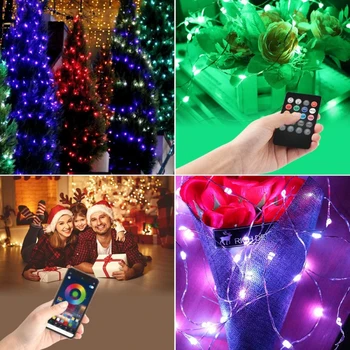 USB Battery LED String Light Christmas Wodoodporny RGB, RGBW LED Fairy Light Timer Remote Night Light Color Changing Patio Lamp
