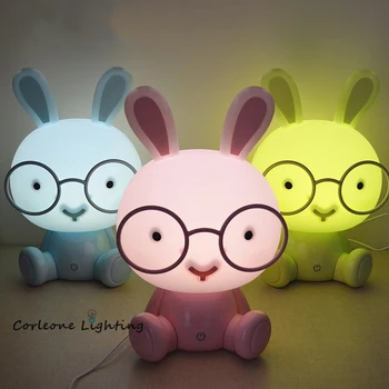 USB Rabbit Lamp Cartoon Rabbit LED Night Lights for Kids Room, Children Bedroom Holiday Gifts Touching Sensor Dim lampa stołowa
