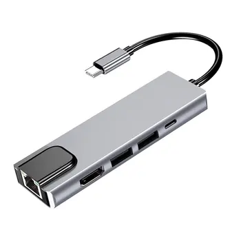 USB Type-C Hub Adapter stacji dokującej z 4K HDMI PD RJ45 Ethernet Lan ładowanie do MacBook USB Type C Hub adapter ze stopu aluminium