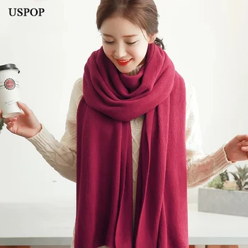 USPOP zimowy szalik damskie długie szaliki czysty kolor miękki ciepły szalik szal jedwabny szal