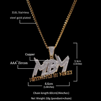 UWIN motywują pieniądze list naszyjnik betonowa lodu AAA sześciennych cyrkon łańcuch Mężczyźni Kobiety hip-hop biżuteria wisiorek