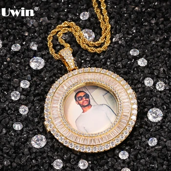 Uwin prywatne zdjęcia naszyjnik Urok hip hop zawieszenia Bling Iced Out AAA bagietka sześciennych Cyrkon biżuteria DIY prezenty