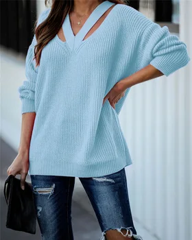 V-neck casual sweter damski sweter z dzianiny sweter Sweter czysty kolor sweter zima Nowy styl