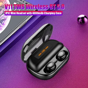 V11 TWS bezprzewodowe słuchawki 4000mAh Bluetooth 5.0 IPX7 wodoodporny ekran led słuchawki z ładowarką pudełkiem chińska/ wersja angielska