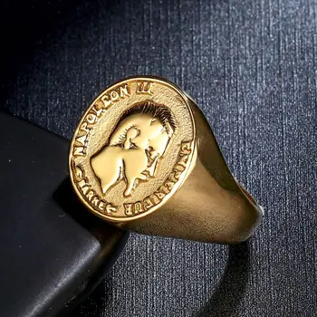 Valily Napoleon III moneta pierścienie dla kobiet, mężczyzn 316L stal nierdzewna francuska moneta pierścionki złoto srebro kolor vintage, styl punk męskie biżuteria