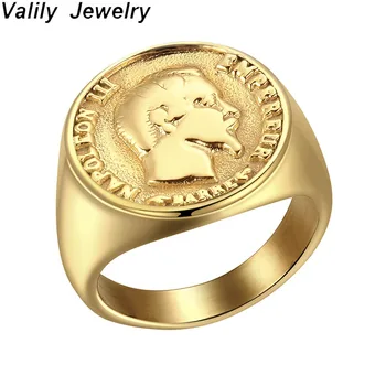 Valily Napoleon III moneta pierścienie dla kobiet, mężczyzn 316L stal nierdzewna francuska moneta pierścionki złoto srebro kolor vintage, styl punk męskie biżuteria