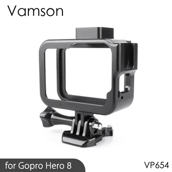 Vamson Vlog obudowa ze stopu aluminium pokrowiec do GoPro Hero 8 Black Vlogging Cage Frame Shell with Mic Cold Shoe Mount VP654