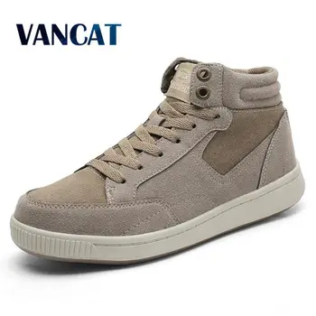 Vancat plus rozmiar 38-49 ciepłe zimowe wodoodporne męskie buty krowi zamsz płótnie męskie futrzane rakiety śnieżne buty do biegania buty męskie botki