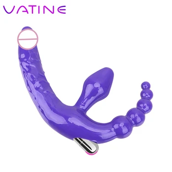 VATINE Double-heads Anal Plug wibrator bez ramiączek dildo wibratory sex-zabawka dla lesbijek para odbytu kulkowych wibratory