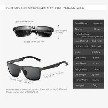 VEITHDIA aluminiowe soczewki polaryzacyjne okulary mężczyźni lustro jazdy okulary Okulary kwadratowe okulary akcesoria odcienie 6560