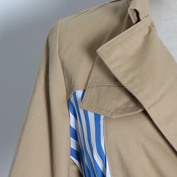 VGH hacki patchwork paski Lin dla kobiet płaszcz z długim rękawem Wysoka talia z czasowymi casual kurtka damska 2020 jesień nowość