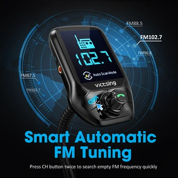 VicTsing BH346 Bluetooth Transimitter, Wma Calling adapter Bluetooth z QC3.0 szybkie ładowanie dla samochodowego nadajnika FM Radio