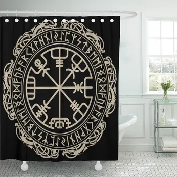 Viking magiczna runa kompas Vegvisir w kole prysznicem kurtyna wodoodporna tkanina poliestrowa 72 x 78 cm zestaw z haczykami