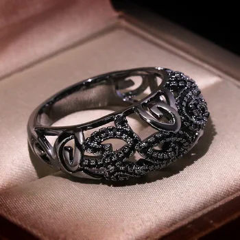 Vintage Czarny gotycki pierścień z kamieniem Cyrkon dla kobiet ślub zaręczyny Modne ozdoby 2020 nowość
