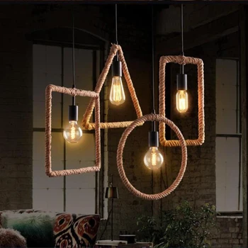 Vintage iorn malowane twórcze geometryczne liny wiszące lampy LED 220 v lampa wisząca do salonu, sypialnia, przedpokój, kuchnia kawiarni