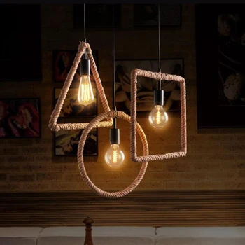 Vintage iorn malowane twórcze geometryczne liny wiszące lampy LED 220 v lampa wisząca do salonu, sypialnia, przedpokój, kuchnia kawiarni