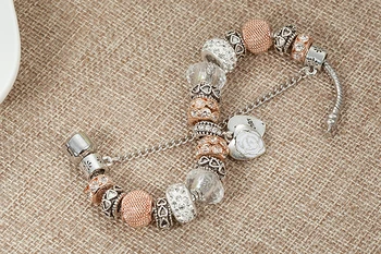 VIOVIA Gold/White Crystal Beads Love Bracelets & Bangles Snake Chain Charm Bracelets For Women Jewelry Pulseira Feminina B16042