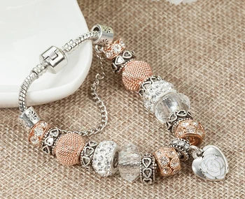 VIOVIA Gold/White Crystal Beads Love Bracelets & Bangles Snake Chain Charm Bracelets For Women Jewelry Pulseira Feminina B16042