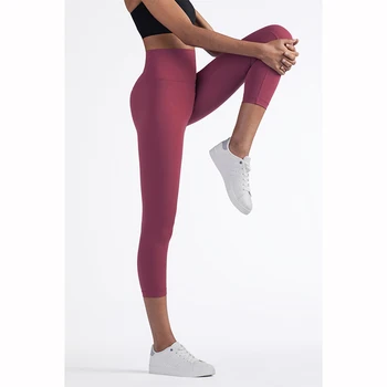 Vnazvnasi 2020  Skin-Friendly Female Yoga Leggings Solid Color High Waist Outside Running Pants Długości Do Łydek
