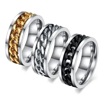Vnox 8 mm obrotowy łańcuch pierścień dla mężczyzn dla kobiet stal nierdzewna elastyczne Spinner link codzienne braterskie pierścień mężczyzna biżuteria Asnelles