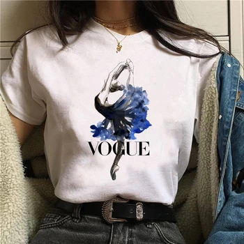 Vogue Damskie koszulki Harajuku koreański styl balet taniec dziewczyna druku t-shirt kreskówka drukowania z krótkim rękawem t-shirty damskie topy