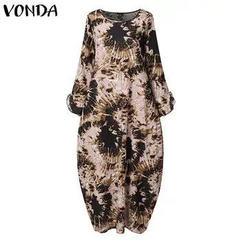 VONDA jesienny strój kobiety dorywczo Bluza damska Vintage drukowanych Maxi długa sukienka plus size partii Vestidos luźny szlafrok S-5XL