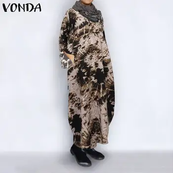 VONDA jesienny strój kobiety dorywczo Bluza damska Vintage drukowanych Maxi długa sukienka plus size partii Vestidos luźny szlafrok S-5XL