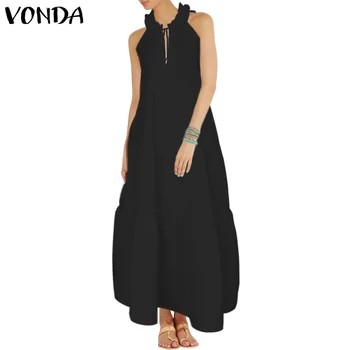 VONDA Women Long Dress Bohemian 2021 Summer Vestido rękawów Party Dresses Vintage V neck plażową sukienkę Robe Femme Plus Size