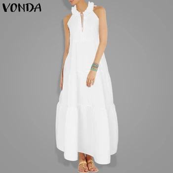 VONDA Women Long Dress Bohemian 2021 Summer Vestido rękawów Party Dresses Vintage V neck plażową sukienkę Robe Femme Plus Size