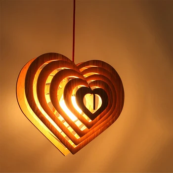 W kształcie serca, drewniane, wiszące romantyczny światło dla pokoju, nowoczesne, drewniane kropla wody cieniem wiszące światło restauracja dekoracji