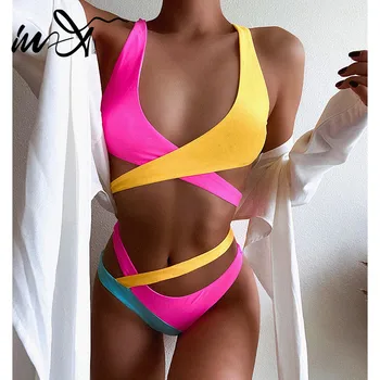 W-X, łączenie kolorowe bikini zestaw 2020 Sexy opaska dla kobiet strój kąpielowy damski Push up, stroje kąpielowe dla kobiet strój sportowy strój kąpielowy nowy