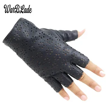 WarBLade Fashion Women rękawiczki bez palców oddychające, miękkie skórzane rękawice do strony tanecznej Show Women Black Half Finger rękawice