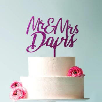 Wedding cake topper, ciasto topper na wesele połysku, Pan i pani cake topper, wedding cake topper rustykalny, uosobiona nazwisko