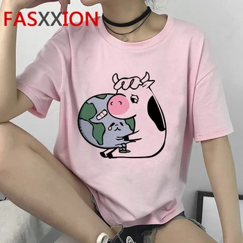 Wegańskie Kawaii Harajuku koszulka kobiety Ullzang śmieszne kreskówka ładny t-shirt graficzny 90-tych koszulka koreański styl Go Vegan Top Tees kobieta