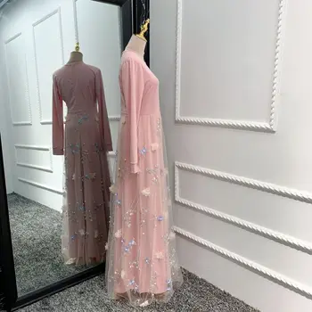 WEPBEL Fashion Muslim Women Dress eleganckie вышитое trójwymiarowy arabski strój Abaya Flower Long Mudlim Robe High Wasit Dress